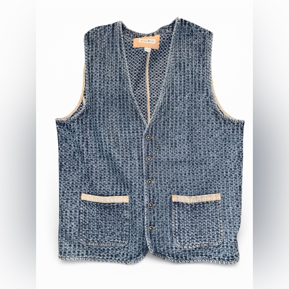 32 Bar Blues Blue Textured Men’s Vest with Pockets